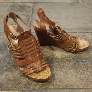 BCBG brown wedge sandals